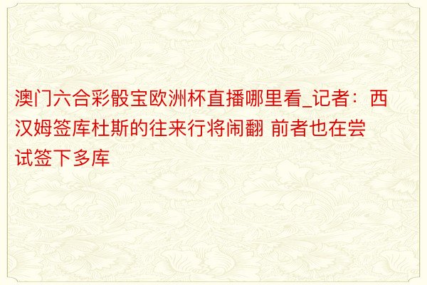 澳门六合彩骰宝欧洲杯直播哪里看_记者：西汉姆签库杜斯的往来行将闹翻 前者也在尝试签下多库